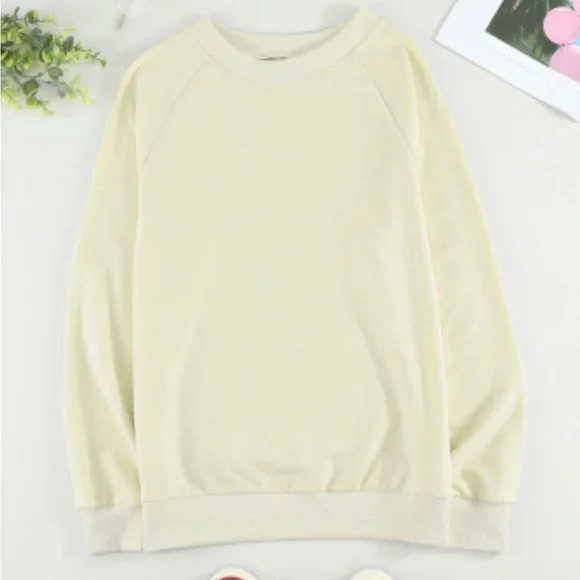 Beige Crew Neck Raglan Sleeve Sweatshirt - Picture 9 of 11